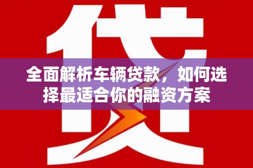 丹凤全面解析车辆贷款，如何选择最适合你的融资方案